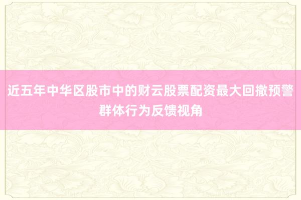 近五年中华区股市中的财云股票配资最大回撤预警群体行为反馈视角