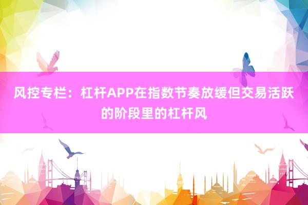 风控专栏：杠杆APP在指数节奏放缓但交易活跃的阶段里的杠杆风