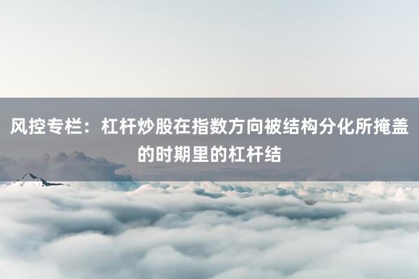 风控专栏：杠杆炒股在指数方向被结构分化所掩盖的时期里的杠杆结