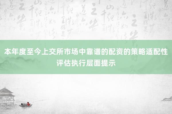 本年度至今上交所市场中靠谱的配资的策略适配性评估执行层面提示