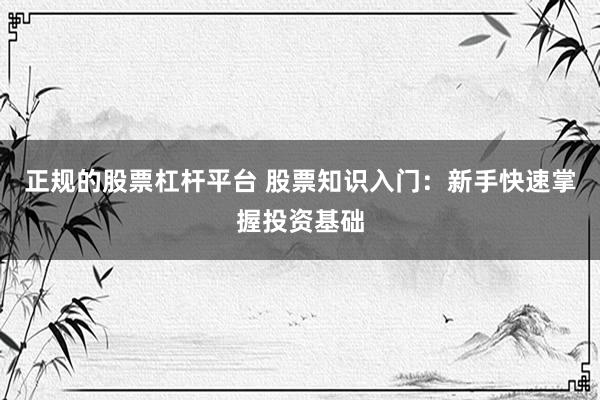 正规的股票杠杆平台 股票知识入门:新手快速掌握投资基础