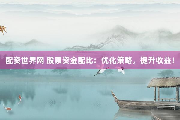配资世界网 股票资金配比：优化策略，提升收益！