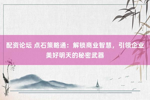 配资论坛 点石策略通：解锁商业智慧，引领企业美好明天的秘密武器